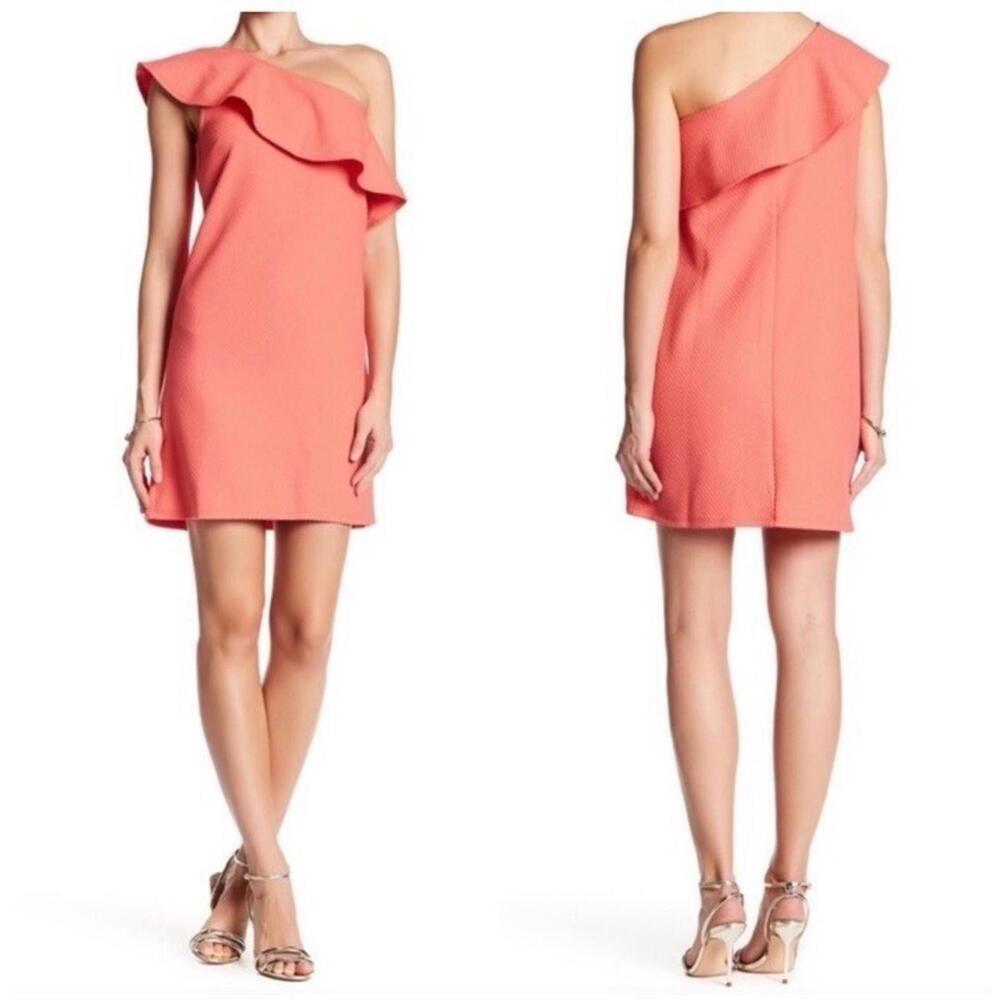 Cupcakes and Cashmere Women’s Size XS Coral One Shoulder Ruffle Mini Dress - Picture 13 of 13